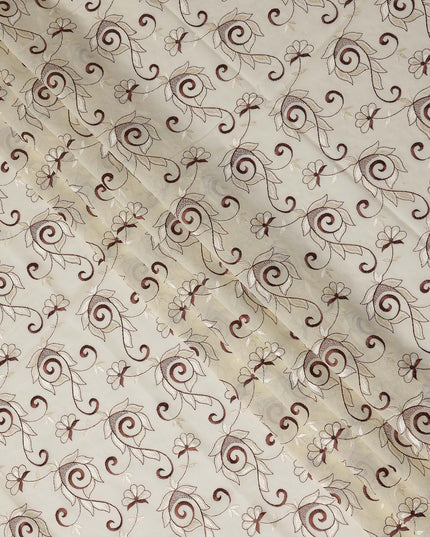 Beige Floral Embroidery Cotton Voile Thobe 4.5m