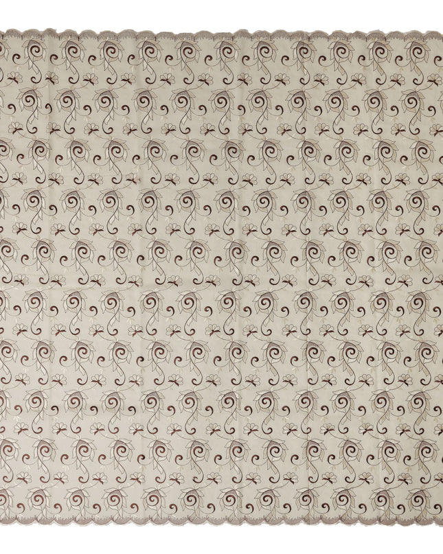 Beige Floral Embroidery Cotton Voile Thobe 4.5m