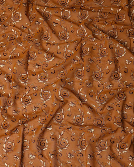 Brown Floral Embroidery Cotton Voile Thobe 4.5m