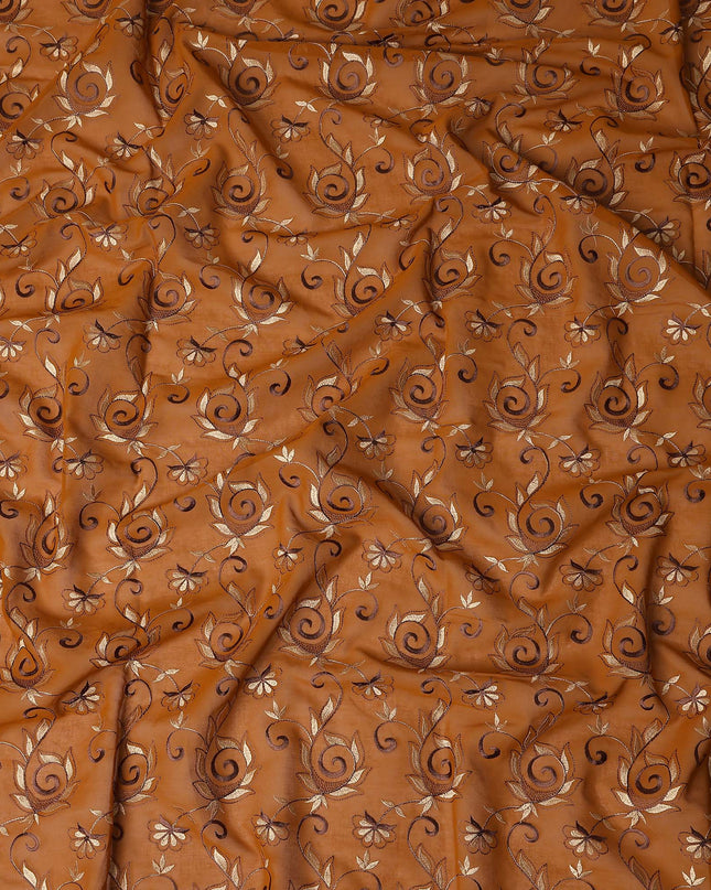 Brown Floral Embroidery Cotton Voile Thobe 4.5m