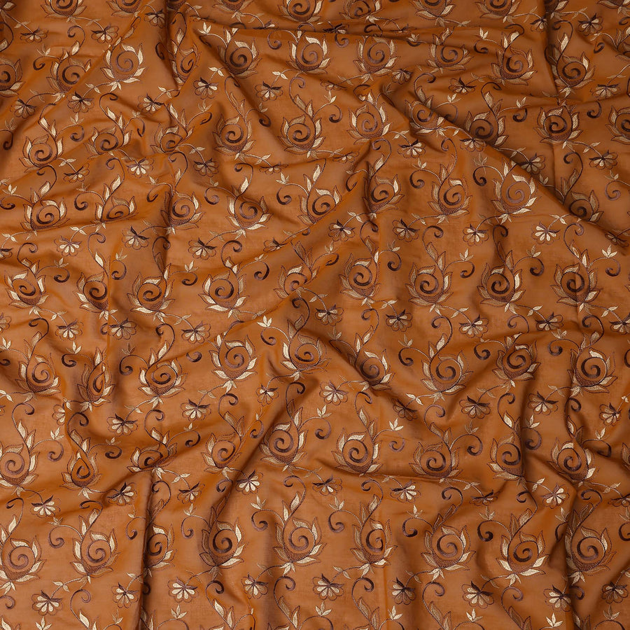 Brown Floral Embroidery Cotton Voile Thobe 4.5m