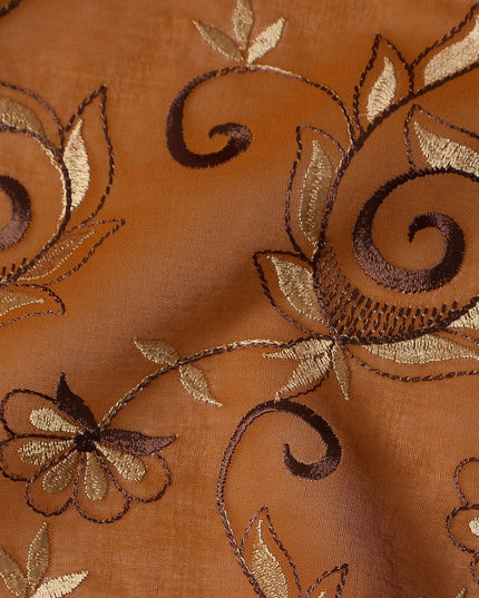 Brown Floral Embroidery Cotton Voile Thobe 4.5m