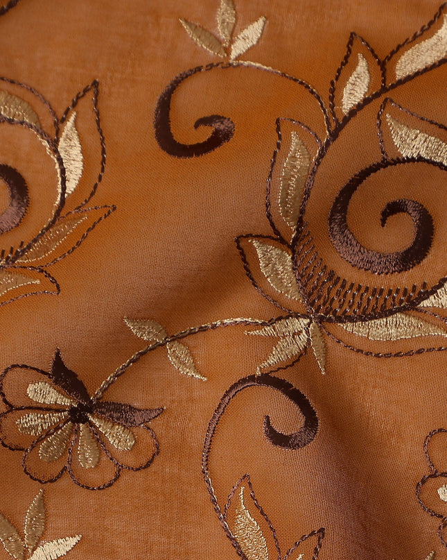 Brown Floral Embroidery Cotton Voile Thobe 4.5m