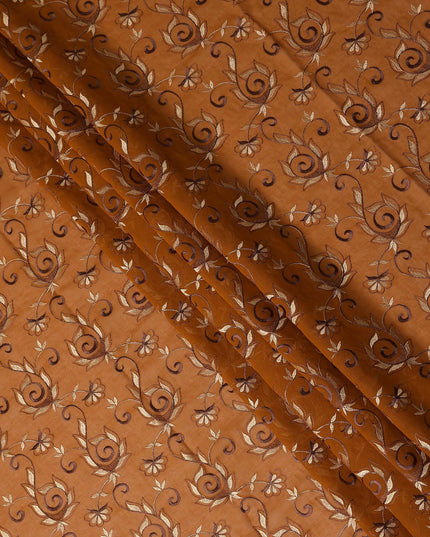 Brown Floral Embroidery Cotton Voile Thobe 4.5m
