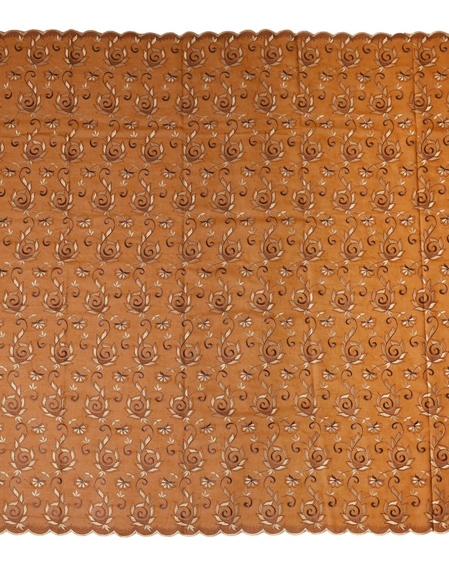 Brown Floral Embroidery Cotton Voile Thobe 4.5m