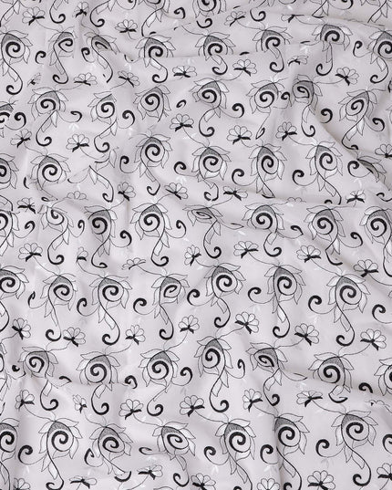 White Floral Embroidery Cotton Voile Thobe 4.5m
