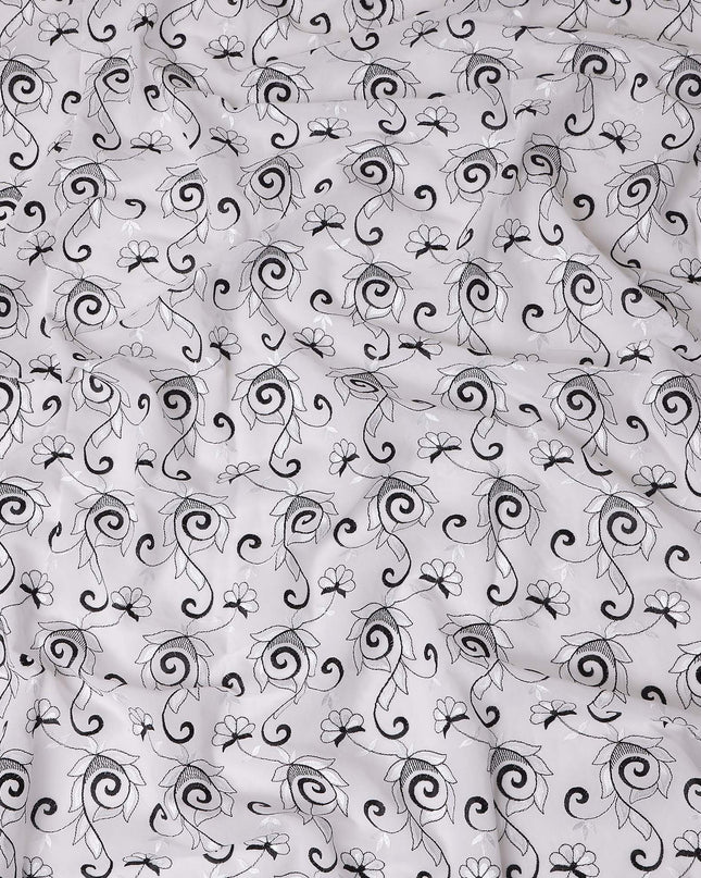White Floral Embroidery Cotton Voile Thobe 4.5m