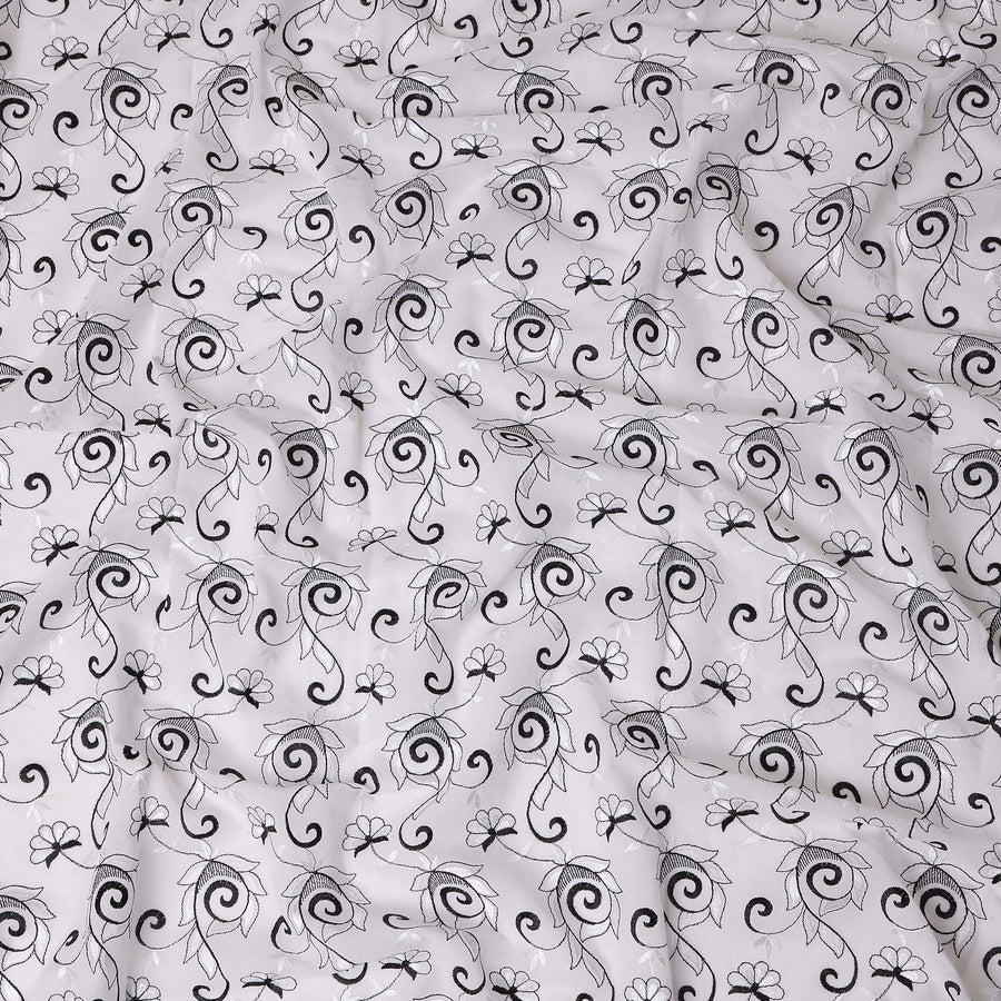 White Floral Embroidery Cotton Voile Thobe 4.5m