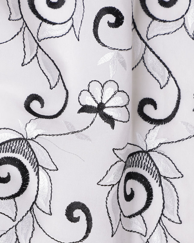 White Floral Embroidery Cotton Voile Thobe 4.5m