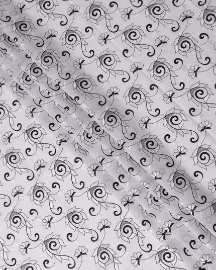 White Floral Embroidery Cotton Voile Thobe 4.5m