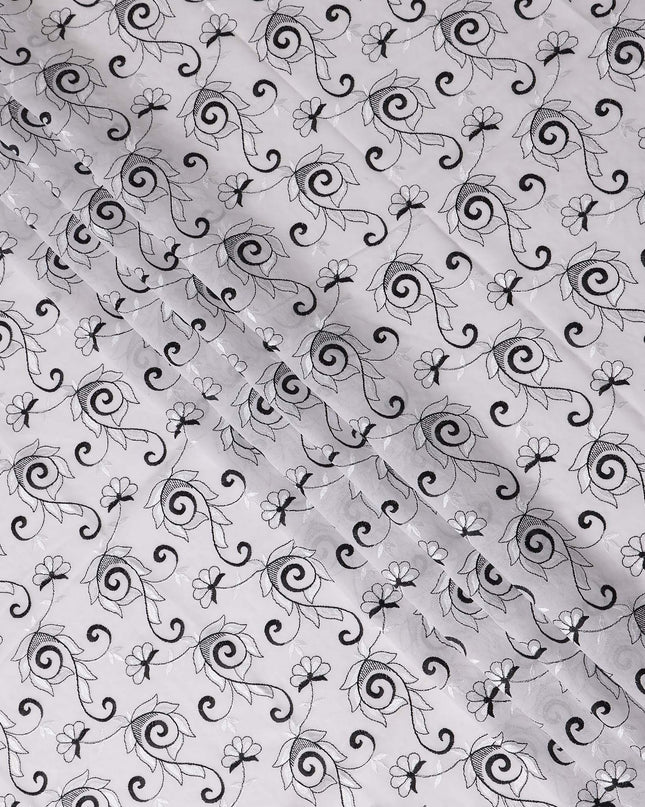 White Floral Embroidery Cotton Voile Thobe 4.5m