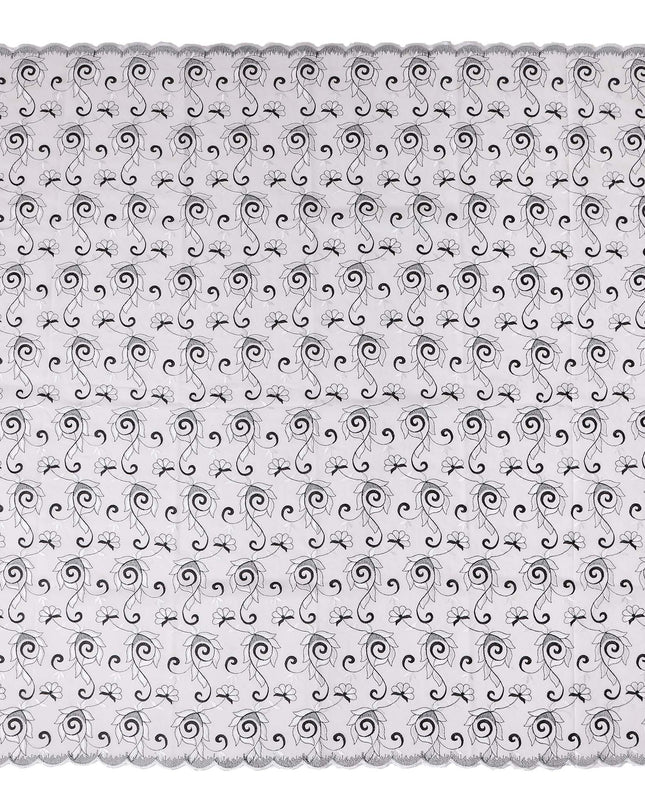 White Floral Embroidery Cotton Voile Thobe 4.5m