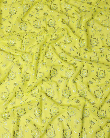 Yellow Floral Embroidery Cotton Voile Thobe 4.5m