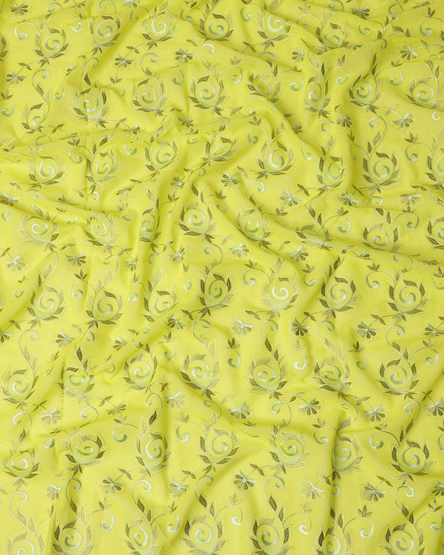 Yellow Floral Embroidery Cotton Voile Thobe 4.5m