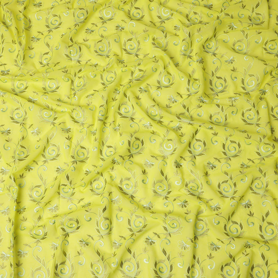 Yellow Floral Embroidery Cotton Voile Thobe 4.5m