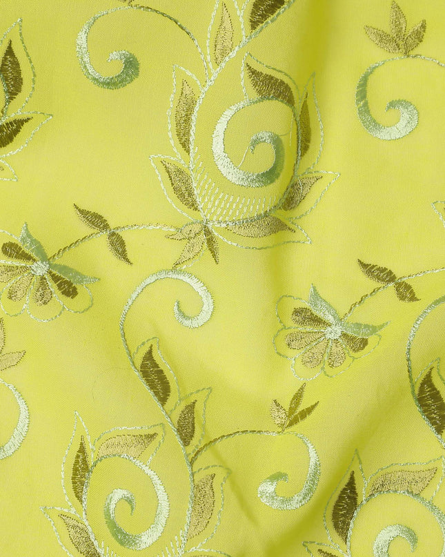 Yellow Floral Embroidery Cotton Voile Thobe 4.5m