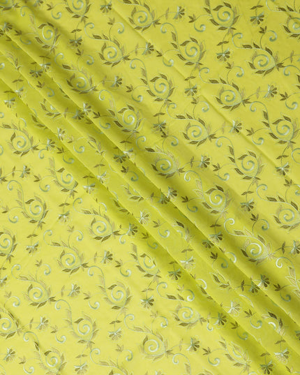 Yellow Floral Embroidery Cotton Voile Thobe 4.5m