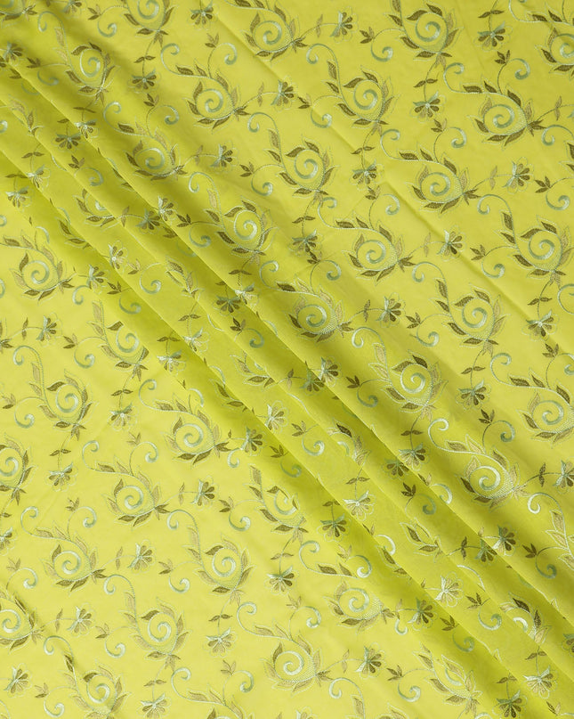 Yellow Floral Embroidery Cotton Voile Thobe 4.5m