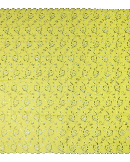 Yellow Floral Embroidery Cotton Voile Thobe 4.5m