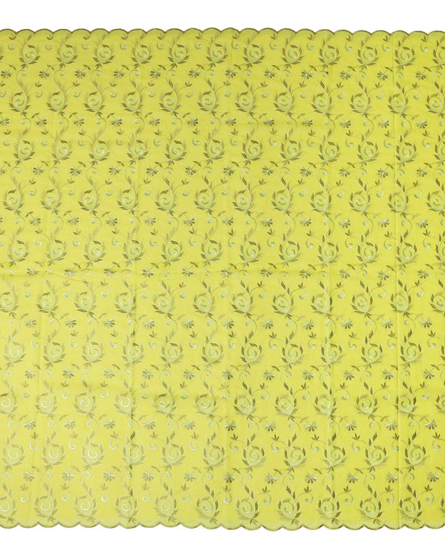 Yellow Floral Embroidery Cotton Voile Thobe 4.5m