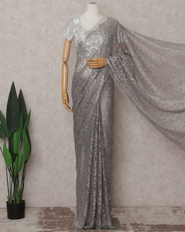 Silver Grey French Chantilly Lace Saree 110cm