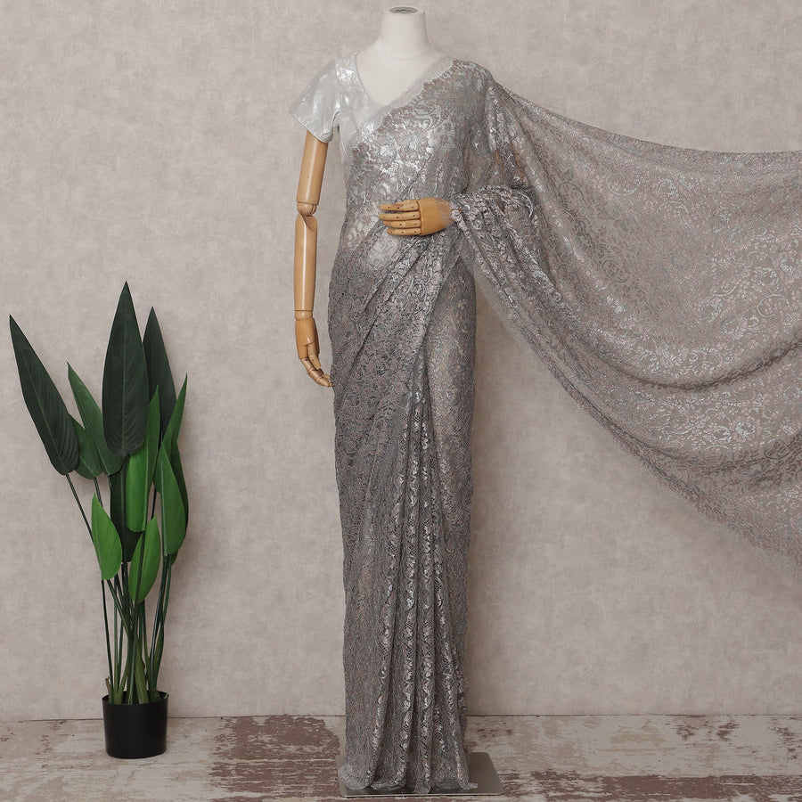 Silver Grey French Chantilly Lace Saree 110cm