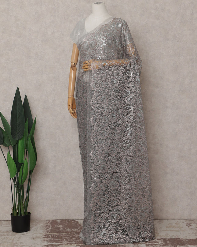 Silver Grey French Chantilly Lace Saree 110cm