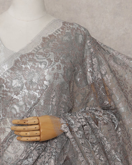 Silver Grey French Chantilly Lace Saree 110cm