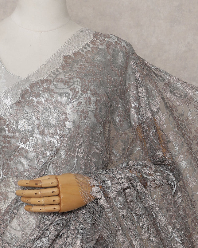 Silver Grey French Chantilly Lace Saree 110cm