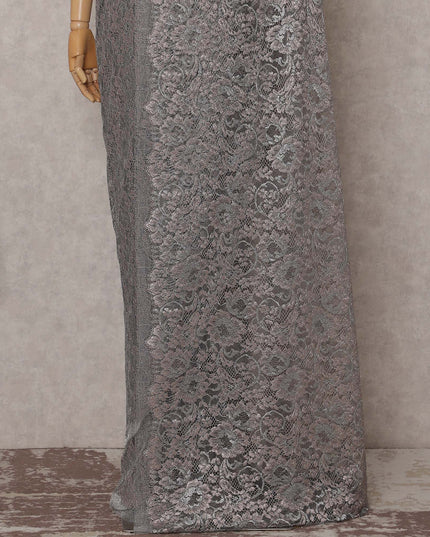 Silver Grey French Chantilly Lace Saree 110cm