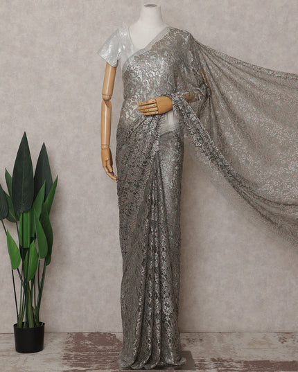 Pewter Grey French Chantilly Lace Saree Piece