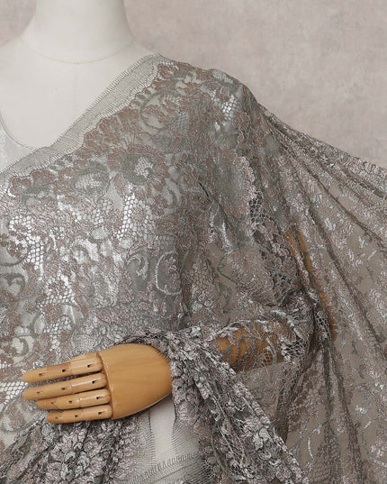 Pewter Grey French Chantilly Lace Saree Piece