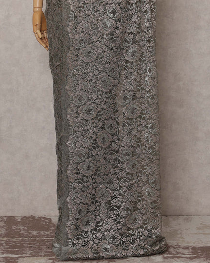 Pewter Grey French Chantilly Lace Saree Piece