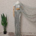 Silver Grey French Chantilly Lace Saree 5.5m