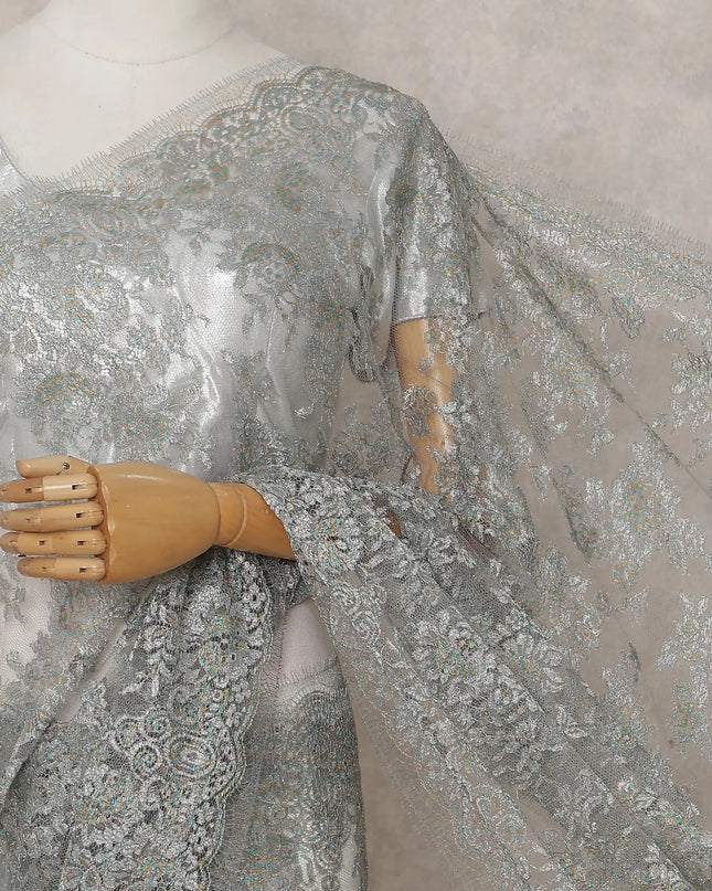 Silver Grey French Chantilly Lace Saree 5.5m
