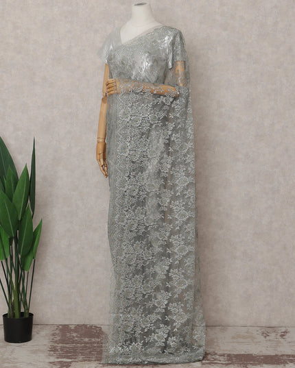Silver Grey French Chantilly Lace Saree 5.5m