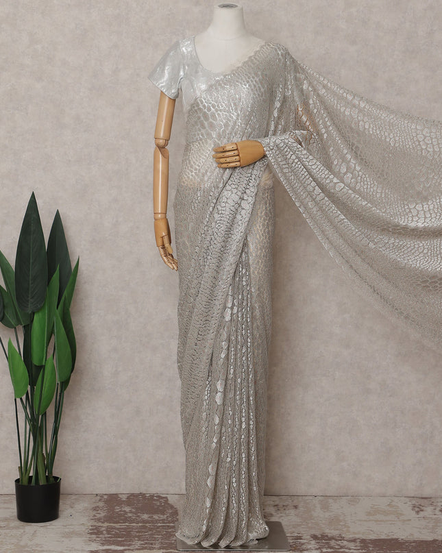 Pearl White French Chantilly Lace Saree 110cm