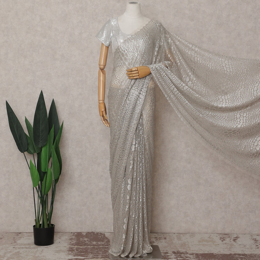Pearl White French Chantilly Lace Saree 110cm