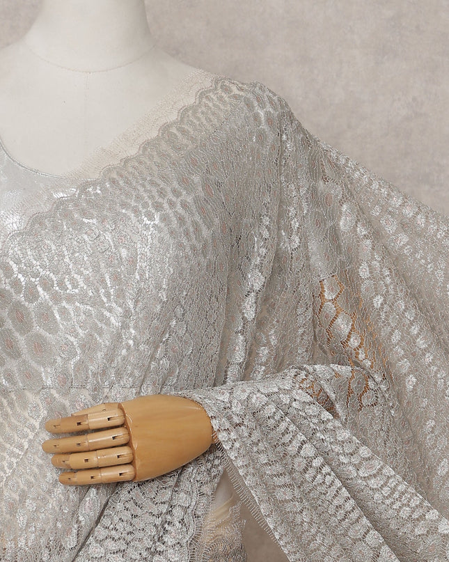 Pearl White French Chantilly Lace Saree 110cm