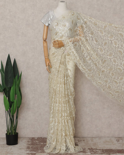 Beige French Chantilly Lace Saree | Regal
