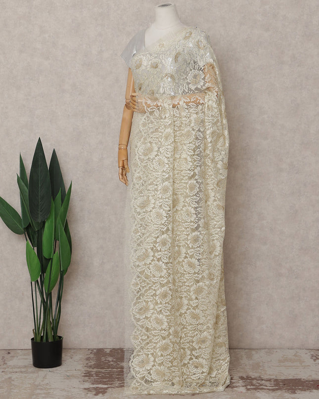 Beige French Chantilly Lace Saree | Regal