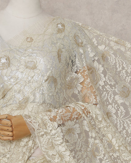 Beige French Chantilly Lace Saree | Regal