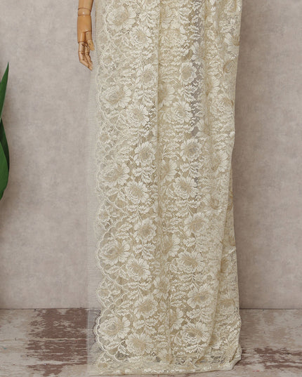 Beige French Chantilly Lace Saree | Regal