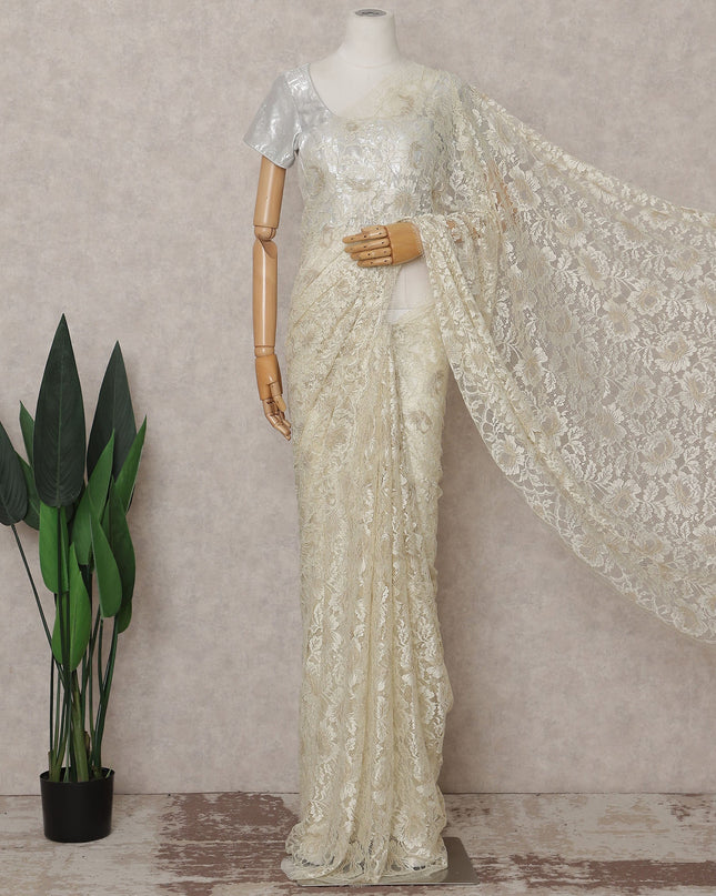 Antique Ivory French Chantilly Lace Saree Piece