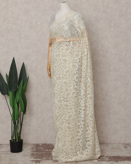 Antique Ivory French Chantilly Lace Saree Piece