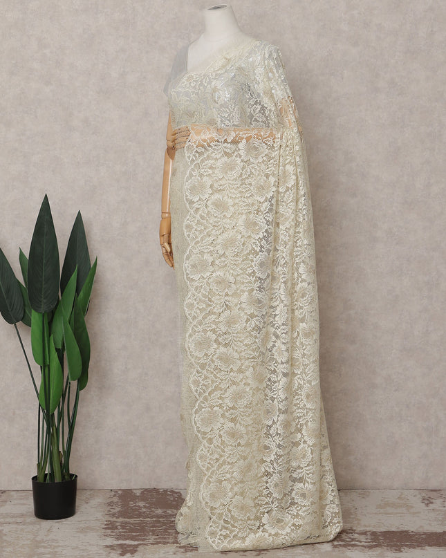 Antique Ivory French Chantilly Lace Saree Piece