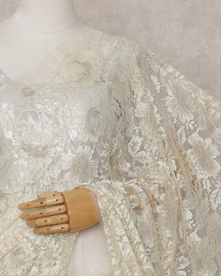 Antique Ivory French Chantilly Lace Saree Piece