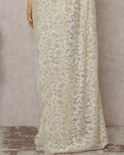 Antique Ivory French Chantilly Lace Saree Piece