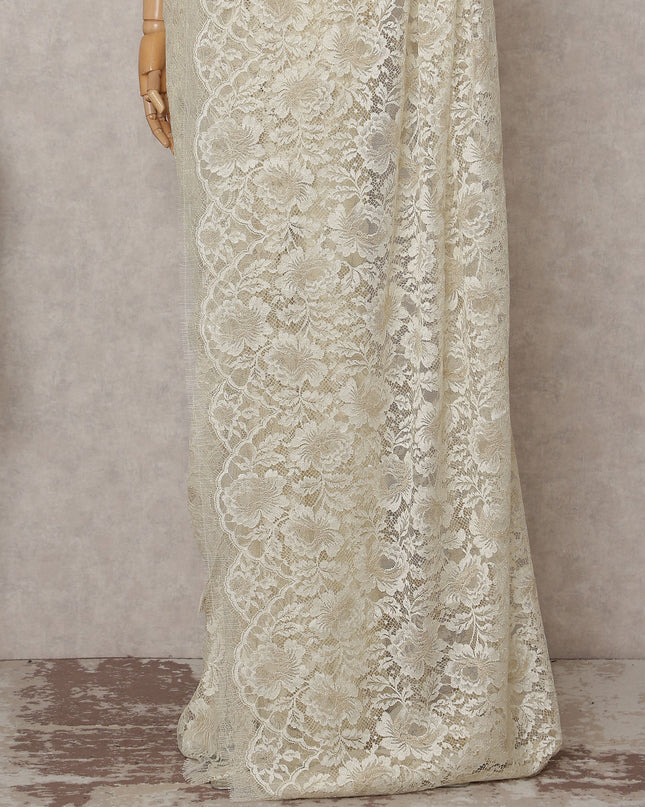 Antique Ivory French Chantilly Lace Saree Piece