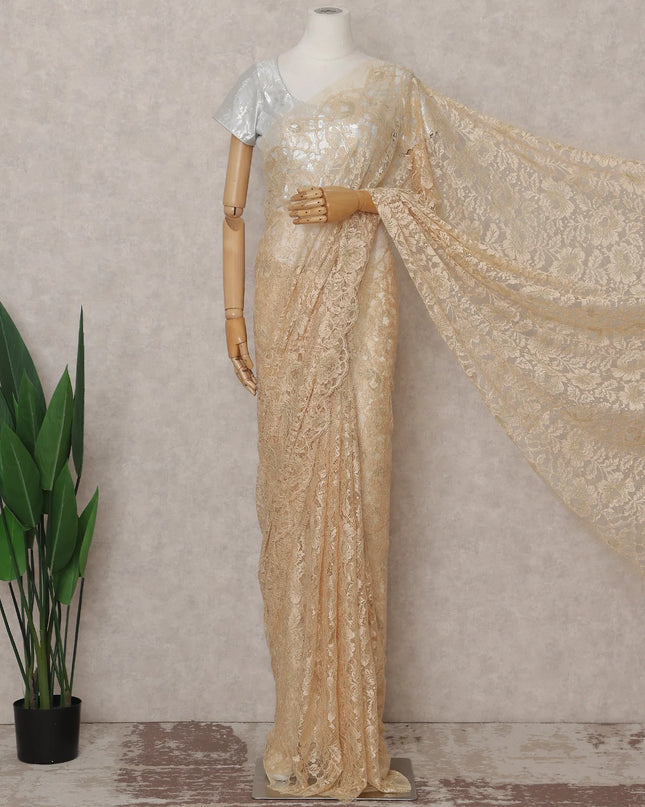 Pale Apricot French Chantilly Lace Saree 5.5m
